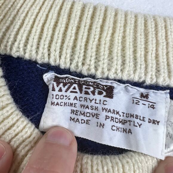 Montgomery Ward Vintage Youth Kids Acrylic Sweater Diamond Print SZ 12-14 Medium - Picture 3 of 6